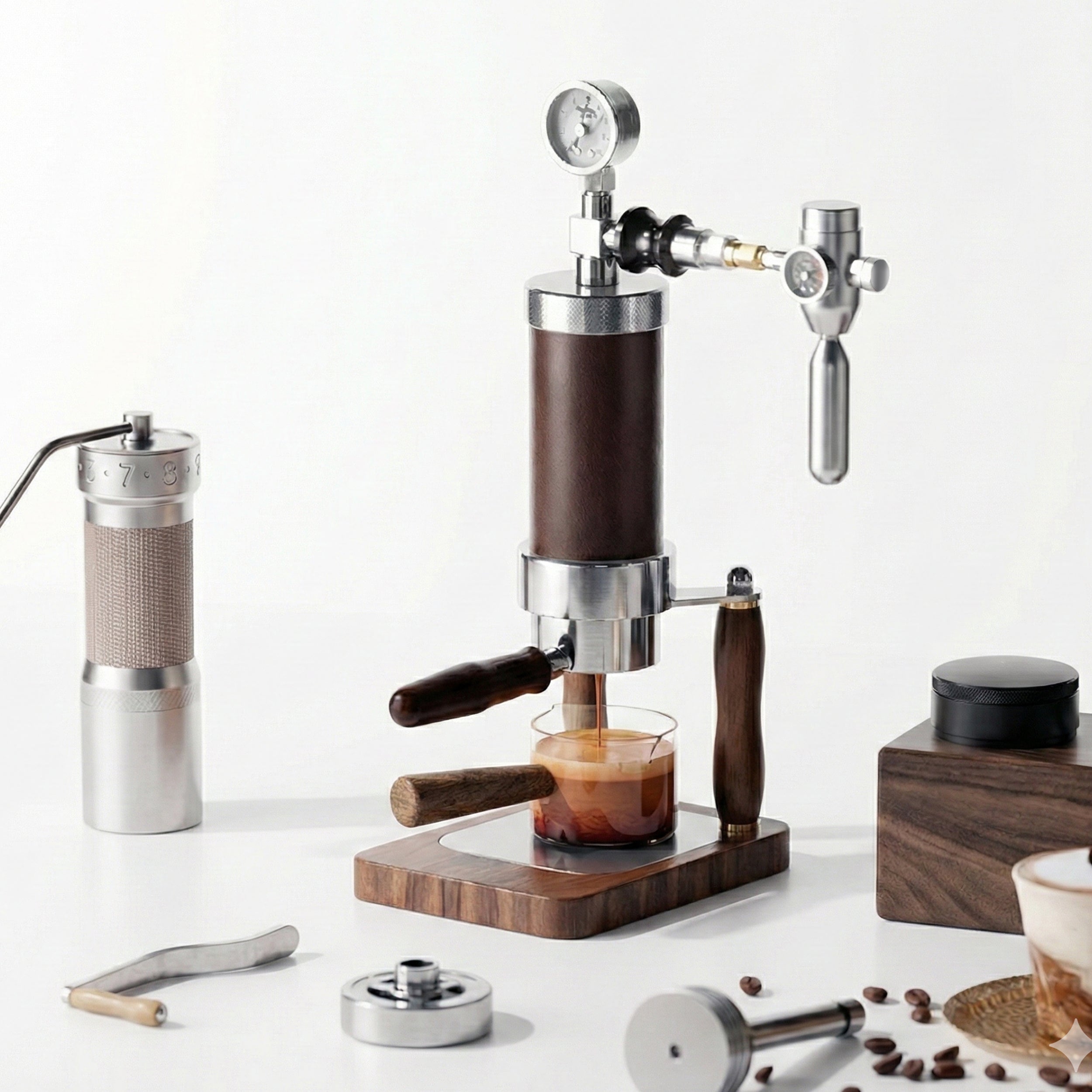 Aleman Nomad Hybrid Portable Espresso Machine | Hand-Crank & Pneumatic 2-in-1