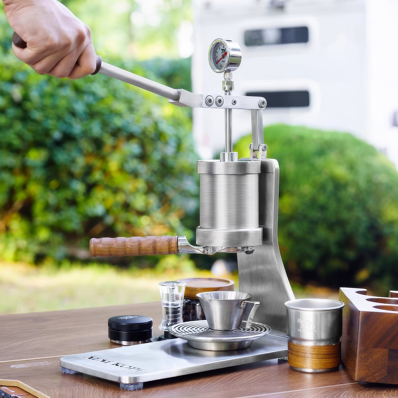 Aleman Sniper Manual Lever Espresso Machine | Precision Stainless Steel Tower