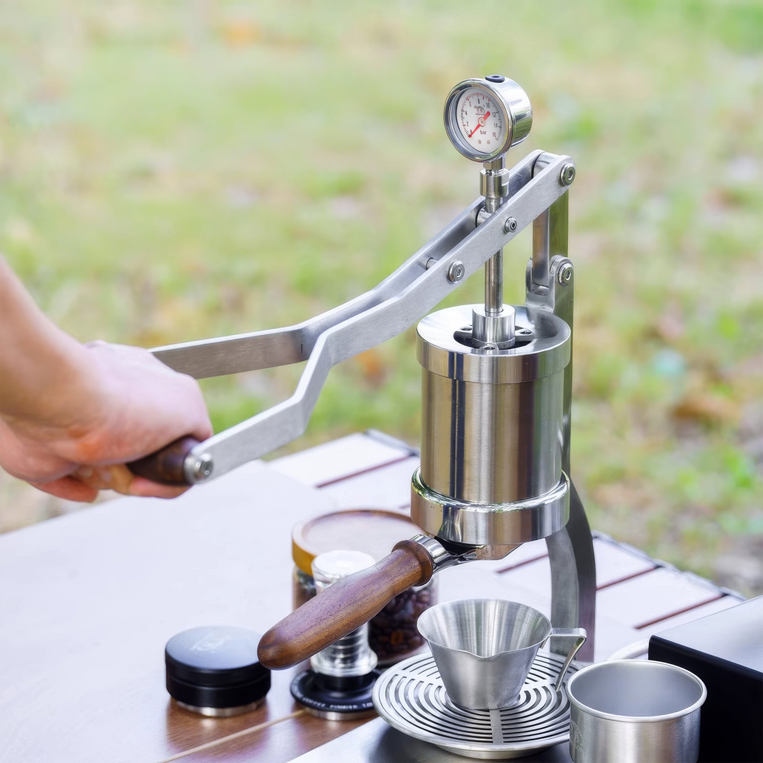 Aleman 2P Manual Lever Espresso Machine | Stainless Steel Base & Drip Tray