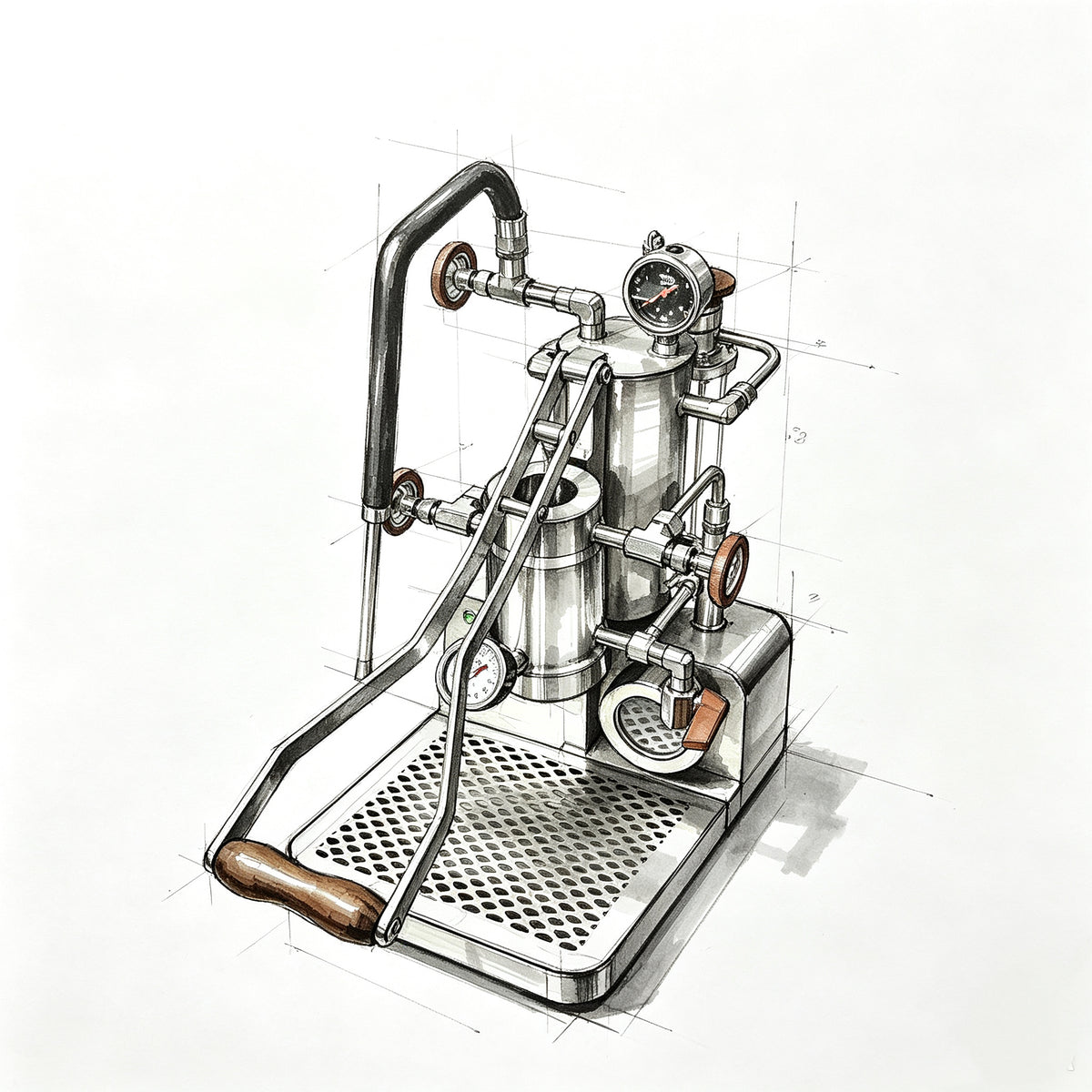 Aleman 3s entry-level lever espresso machine with compact body.